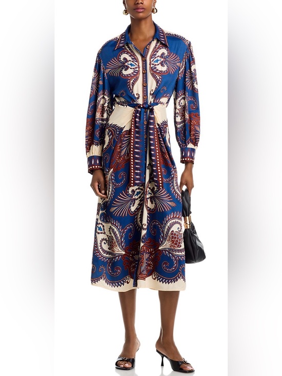 FARM Rio Dresses & Skirts - FARM RIO Arabesque Scarf Midi Dress in Blue, Cream and Brown